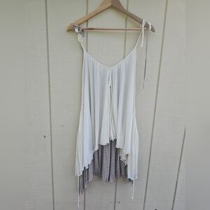 Free Peopl White and Gray Flowy Tank Tunic
